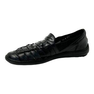 Bragano Mens 9.5 Loafers Black Italian‎ Leather Weave Slip On Shoes